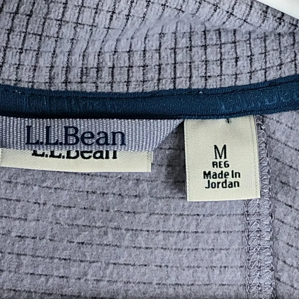 L.L. Bean Jacket Mens Medium Gray Fleece Full Zip Grid Check Hiking‎ Outdoor